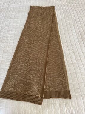 Michael Kors Camel and Gold Metallic Knit Scarf